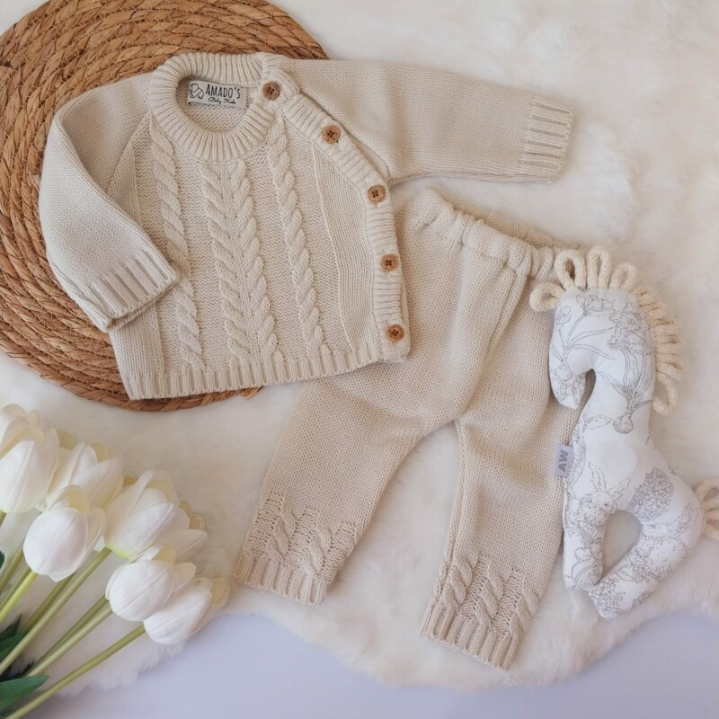 Conjunto Tejido Dralon Recién Nacido - Beige